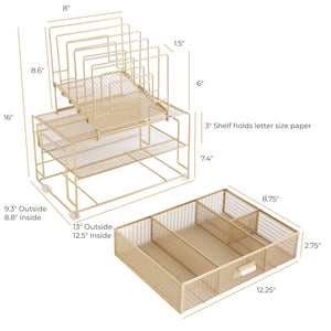 Gold Desk Organizer with File sorters and Drawer