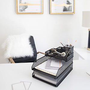 Riviera 6 Piece Black Interlocking Desk Organizer Set