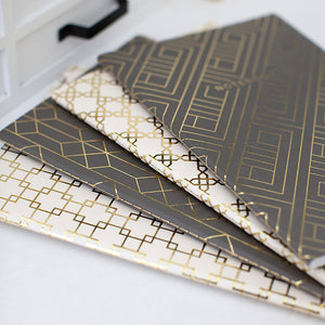 Decorative Notebooks - Set of 4 - Dark Grey and Cream with Gold Foil