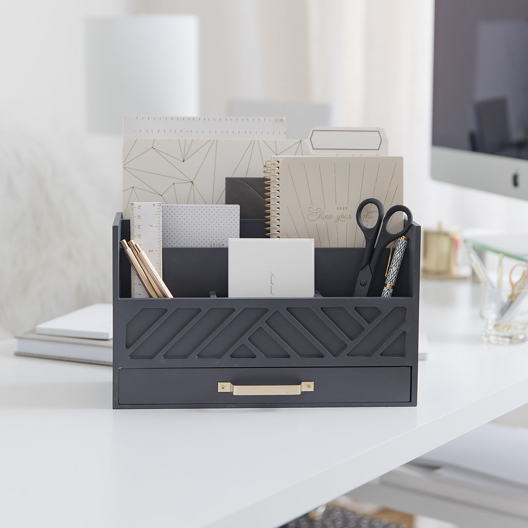 Blu Monaco Beautiful Gold Desk Organizer - Made of Metal with Gold Finish - Gold Desk Accessories - Storage for Paper and Office Supplies - Desk Organizer Gold