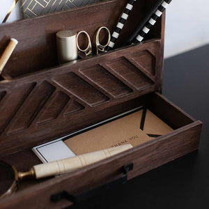 Brown Wooden Mail Organizer with Drawer