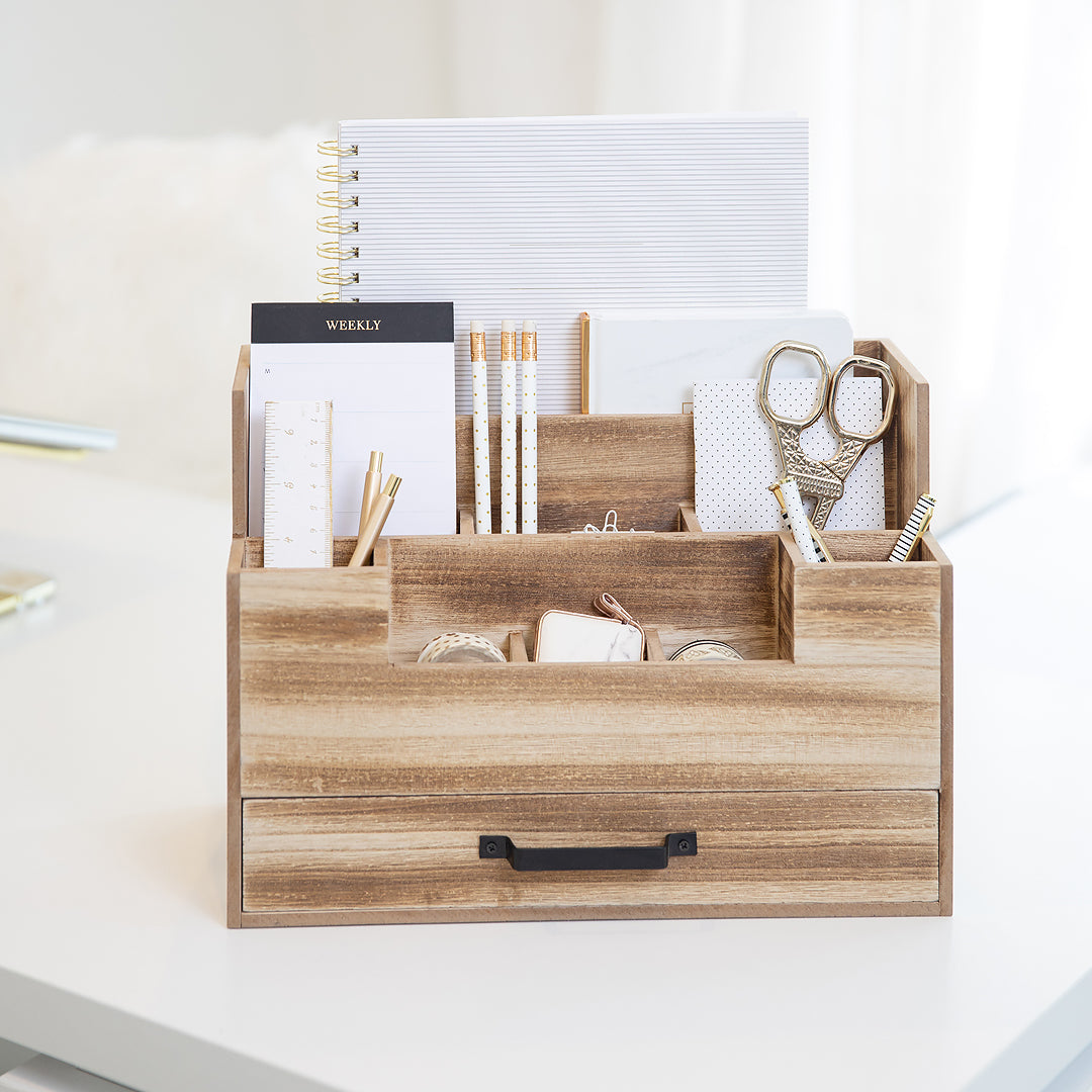 Natural Wood Mail Organizer with Drawer - Desk Organizers and Storage  Desktop Organizer - Desk Organizers and Accessories for Women Office Desk