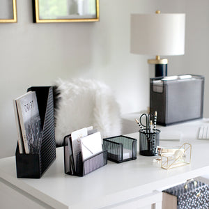 Fontvieille 5 Piece Black Desk Organizer Set With Desktop Hanging File Organizer