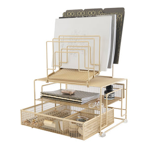 Gold Desk Organizer with File sorters and Drawer