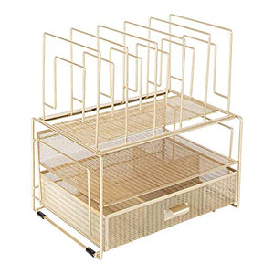 Load image into Gallery viewer, Fontvieille Desk Organizer with File Sorters and Drawer - Gold
